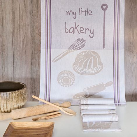 Lot de 6 torchons de cuisine imprimés "Bakery" 50 x 70 cm Coton Egyptien