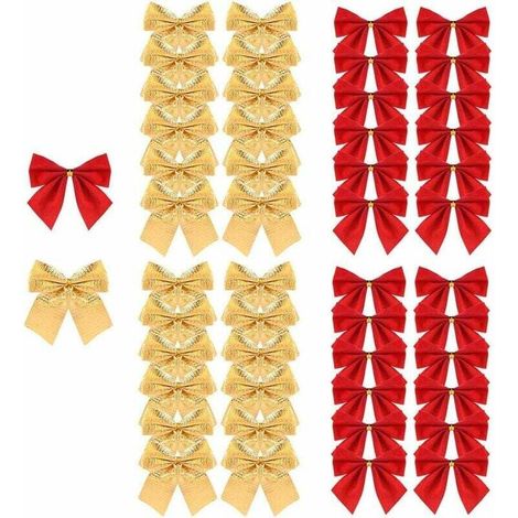 Noeud pour Sapin de Noel Noeud de Ruban de Noël Ornements 48 Pièces Noeud Papillon Rouge Or Noel Decoration de Sapin Noel Décoration Cadeau Noel Présente Emballage Fournitures 6 cm (1/5)