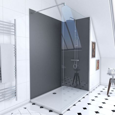 Set Doccia 90x120 cm - Pannelli Murali Grigio/Cromato + Piatto Doccia + Parete Trasparente 6 mm