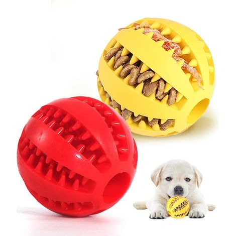 2 Hundespielzeugbälle, Kaubälle aus Gummi, reinigen die Zähne, ungiftig, bissfest