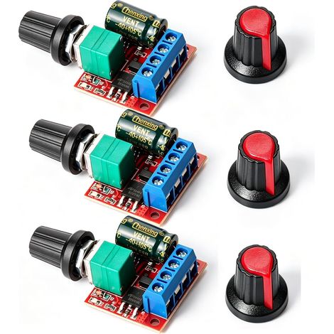 3pièces Mini Moteur Contrôleur de Vitesse, PWM Regulateur de Vitesse, DC 5V-35V 5A Réglable PWM Commutateur, 6V 12V 24V Interrupteur Variateur de Vitesse avec Indicateur LED (1/5)
