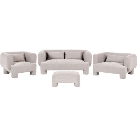 Ensemble de Salon Rembourré Canapé 3 Places et Deux Fauteuils avec Ottoman Tissu Beige Foncé Hogbo