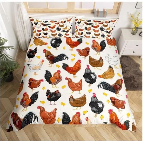 Housse de Couette de Poulet Mignon modèle de Poulet Housse de Couette 140x200cm garçons Filles Enfants 3D Réversible Animaux - 9LR (1/4)