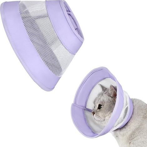 Collier doux ajustable pour chat - Collier de récupération respirant - Empêche le léchage - Violet - Taille M : cou 17-23 cm (1/5)