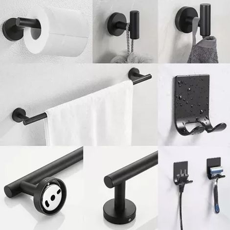 Stabiler Haken aus Edelstahl 304, Kleiderhaken aus Metall, Handtuchhalter, Handtuchstange, Badezimmer-Accessoires-Set, schwarz (1/5)