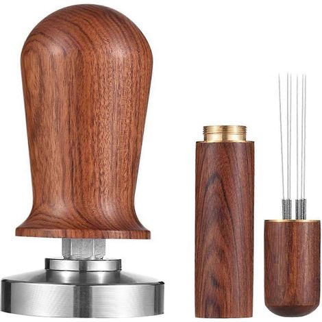 Ensemble tasseur et agitateur pour espresso 58 mm, tasseur calibré pour café, poignée en bois et outil WDT inclus. (1/5)