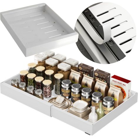 ORGANIZER DA CUCINA ESTENSIBILE BIANCO CON CASSETTO PORTAOGGETTI 32-52 CM [ORGANIZER104]