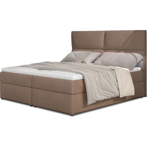 Lit continental capitonné velours marron clair Weber-180x200 (1/5)