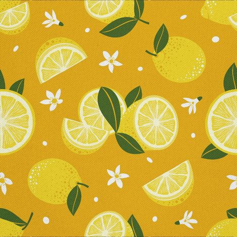 Tela decorativa para exteriores Oxford - motivo de limones sobre fondo amarillo (1/5)