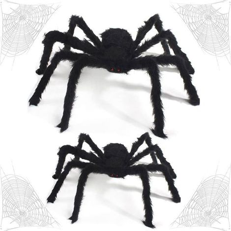 Araignée d'Halloween - NOBRANO - 2 pcs (90cm & 75cm) - peluche noire - yeux rouges - jambes articulées (1/5)