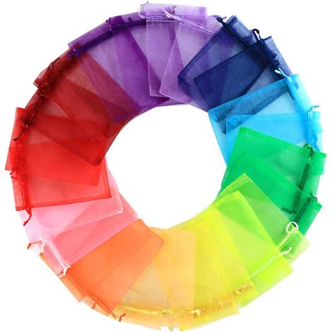Lot de 100 Organza sachets, Sachets Pochettes Cadeau en Organza avec Rubans pour Bijoux Mixte Couleur, 10x15cm (1/5)