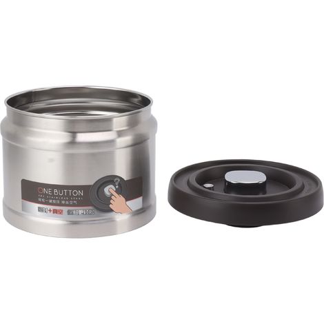 Boîte à café sous vide en acier inoxydable 304, fermeture à pression, hermétique, pour grains de café, thé et fruits secs, 1100 ml, couleur naturelle. (1/5)