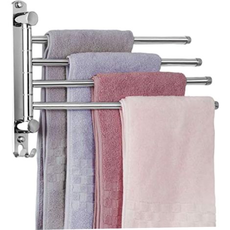 Porte-serviettes pivotant à 4 bras, suppo 24 cm (9,5 po), barre murale peu encombrante en acier inoxydable 304 pour salle de bain et cuisine (1/5)