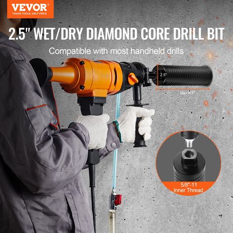 Couronne Diamanté Humide/Sec 63,5 mm, Profondeur de Perçage de 241 mm, Foret à Béton avec Adaptateur de Foret Pilote et Lame de Scie, Filetage Intérieur 16-279 mm, Soudage au Laser, pour Brique (1/5)