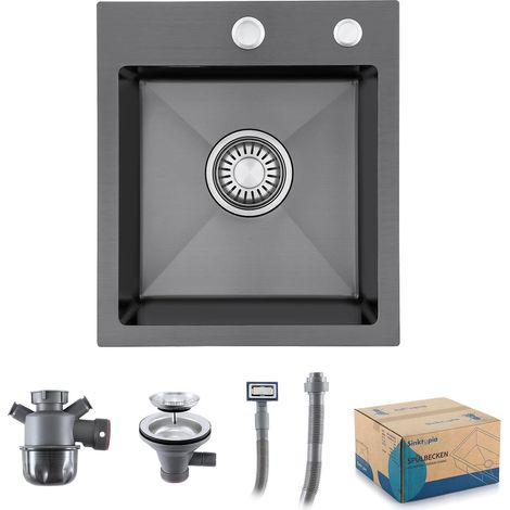Evier Inox 1 Bac Avec Siphon Évier de Cuisine 2 Trou de Robinet 35×40 cm (1/5)