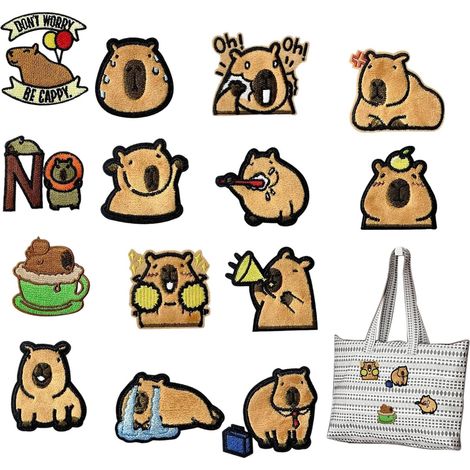 Patchs À Repasser Animaux Pour, Patchs À Coudre Forme Capybara Pour Casquettes, 14 Pièces Appliques Décoratives Pour Casques Vestes Jeans Sacs À Dos Uniformes Jouets Tissu Vêtements (1/5)
