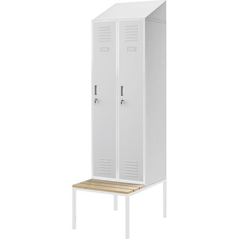 Casier vestiaire avec banc et auvent KACPER II PRO, 600 x 2295 x 850 mm, gris