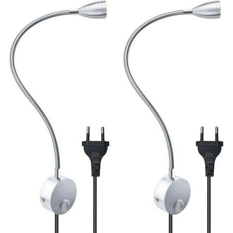Lámpara de lectura de pared flexible de 3 W con enchufe europeo e interruptor, apliques de pared para leer, libros, cabecera, dormitorio (2 unidades, luz cálida) (1/4)
