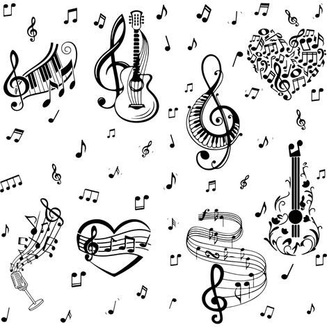 Note de Musique Stickers Muraux PVC Étanche Autocollants Autocollants Piano Guitare Coeur Rectangle 8 Feuilles 8 Styles Amovibles pour Fenêtre Escalier Décoration de la Maison (1/5)