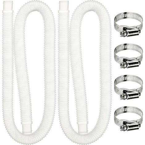 Un ensemble de deux tuyaux flexibles pour piscines hors sol, avec quatre raccords métalliques, qui peuvent être utilisés comme tuyaux de rechange pour les piscines hors sol et pour remplacer les (1/5)