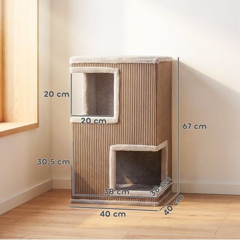 Tour à griffer 3 niveaux avec 2 niches pour chat, sisal, 40 x 40 x 67 cm (1/5)
