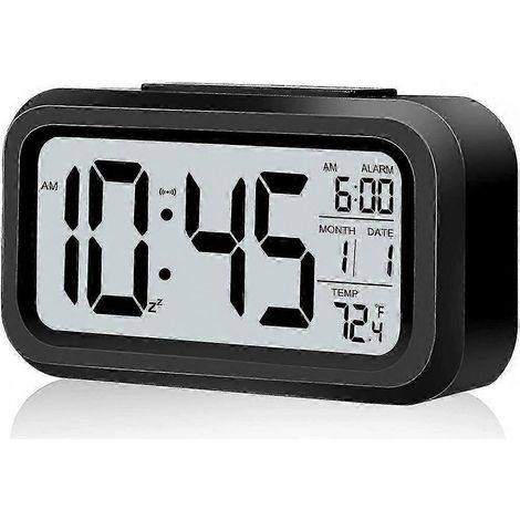 Réveil numérique à piles avec veilleuse, fonction snooze, affichage de la date et surveillance de la température ambiante. (1/5)
