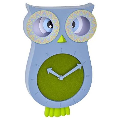 TFA Dostmann Orologio da parete per bambini Willy 60.3052.06, silenzioso, design a gufo, ideale per la camera dei bambini, Blu, 110 x 70 x 330 mm, 110 x 70 x 330 mm (1/4)