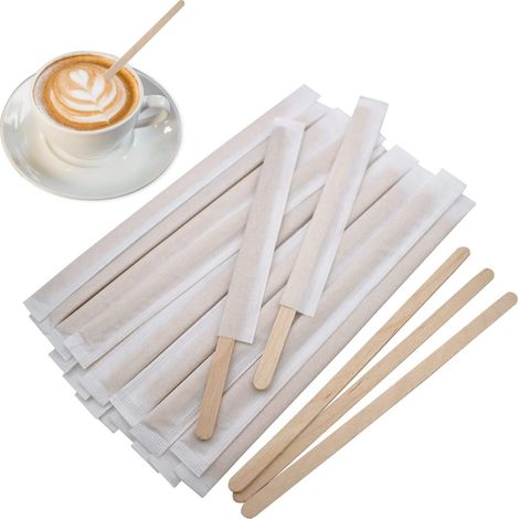 Cuillères À Café En Bois - 200 Pièces - 14 Cm Longueur - 1,3 Mm Épaisseur - Emballage Individuel En Papier - Pour Café Thé Jus Glace Chocolat - Usage Domestique Et Professionnel