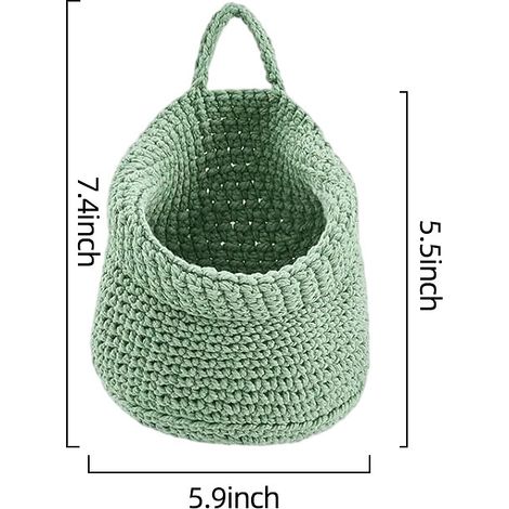 Panier suspendu tressé main vert moyen, rangement mural cuisine nid multi-usages, filet pour pot de fleur (1/5)