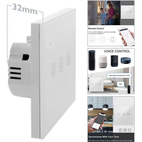 Interrupteur intelligent triple touche blanc compatible avec Google Home, Alexa et IFTTT (1/4)