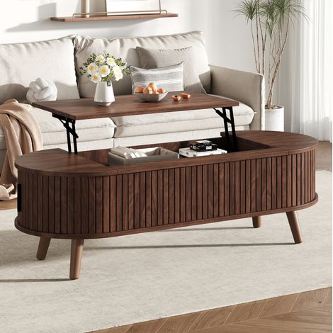Couchtisch aus MDF 120 x 50 x 39,5 cm, Nussbaum, höhenverstellbar bis 53,5 cm, mit verstecktem Stauraum (1/5)