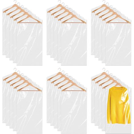 Lot de 30 sacs à vêtements suspendus - 60 x 90 cm - En plastique transparent - Sacs de nettoyage à sec - Anti-poussière - Pour chemise, veste, costume, pull (1/5)