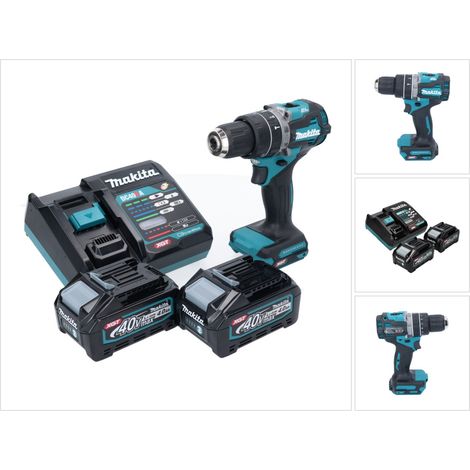 Taladro atornillador de percusión a batería Makita HP 002 GM201, 40 V, 64 Nm, sin escobillas + 2 baterías de 4,0 Ah + cargador (1/5)