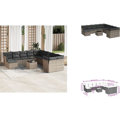 Salon de jardin avec coussins 12 pcs gris résine tressée - Ensemble Salon De Jardin - Mobilier De Jardin - Salon De Jardin Design - Meubles De Jardin Résistants - Set Salon De Jardin (1/3)
