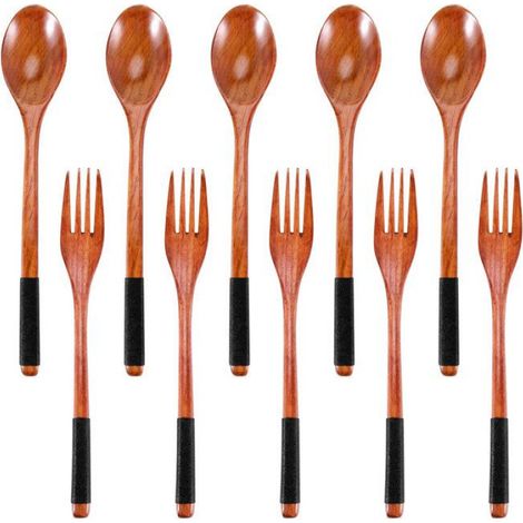 CuillèRes en Bois Ensemble de Fourchettes Ensemble D'Ustensiles en Bois de Style Japonais pour Manger des Couverts en Bois (1/4)