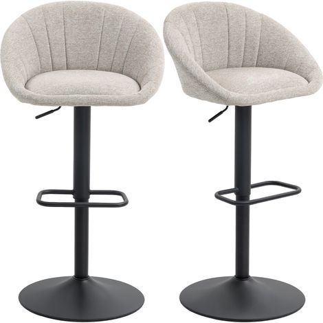 Lot de 2 tabourets de bar, chaises de bar hauteur réglable avec dossier et accoudoirs, repose-pieds, beige (1/5)