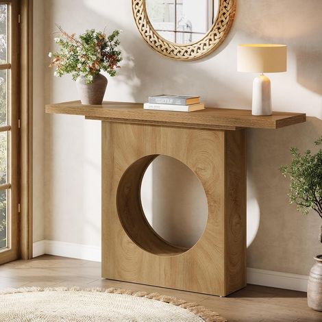 Tribesigns Table Console de Style Rustique 105 cm, Petite Table d'entrée en Bois avec Motif à Trous Ronds, à Placer derrière Le canapé pour Le Salon, Le Couloir ou Le Hall d'entrée