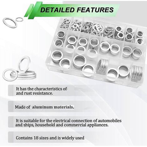 Kit de 580 pièces comprenant bouchon de vidange d'huile et joint, 18 tailles de bouchons de vidange d'huile en aluminium et joints. (1/5)