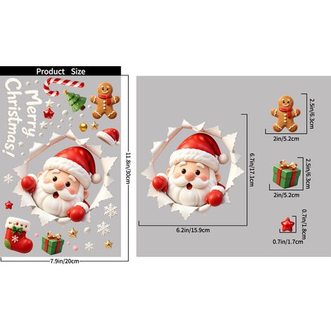 Autocollants statiques pour vitrines, décorations de Noël : Père Noël, bonhomme de neige et rennes (dessin animé) - JS116