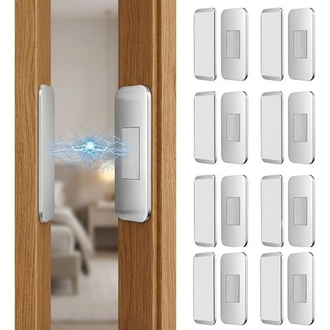 8 Paires Aimant Porte Placard Ultra Mince en Acier Inoxydable, Loqueteau Magnétique Sans Perçage avec Adhésif Transparent, Aimant Puissant pour Porte Coulissante Placard, Meuble et Tiroir (1/5)