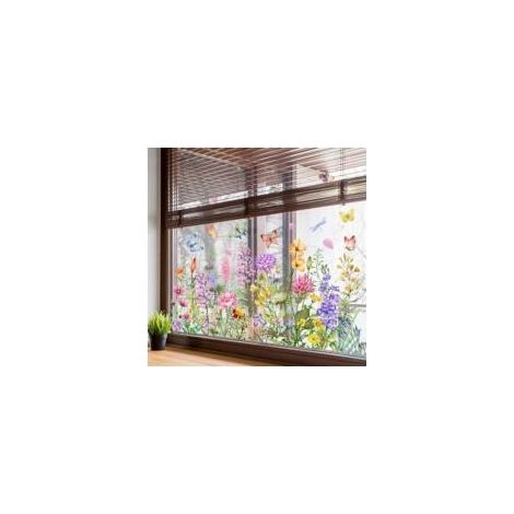 Autocollant de fenêtre en forme de bouquet de fleurs coloré, autocollant double face réutilisable pour fenêtre de jardin, décoration de maison et de bureau (1/5)