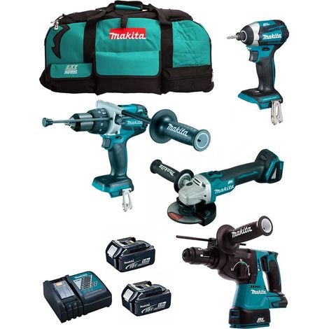 MAKITA Kit MK403 (DHP481 + DHR243 + DGA504 + DTD154 + 2 x 5,0 Ah + DC18RC + LXT600) (1/5)