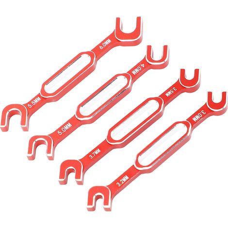 Clés à molette pour voiture RC (lot de 4) - Extracteur d'écrous de tendeur et de rotule - Alliage d'aluminium - Clé d'entretien RC 3,0-6,0 mm - Rouge (1/5)