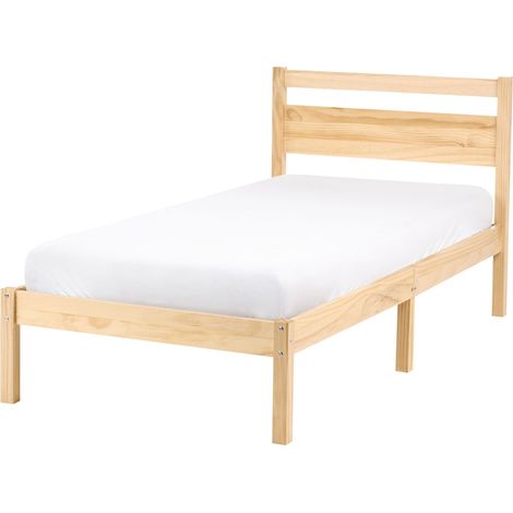 Bed Frame Light Brown Pine Wood EU Small Single Size 2ft6 Headboard Minimalist MERCURER (1/5)