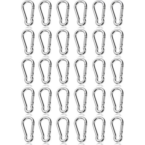 Lot de 30 mini-mousquetons (40 mm) – Mousqueton à ouverture rapide léger, jusqu'à 50 kg, pour sacs à dos, camping et activités de plein air (1/5)