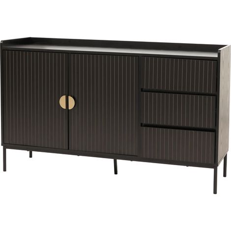 Sideboard HWC-O39 Commode Armoire Buffet 3 tiroirs 2 portes bois mélaminé 80x130x42cm - aspect bois noir