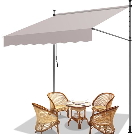 Jiubiaz Markise Klemmmarkise Balkonmarkise Beige mit Handkurbel ohne Bohren Sonnenschutz UV-Schutz und wasserfestund höhenverstellbar 300cm
