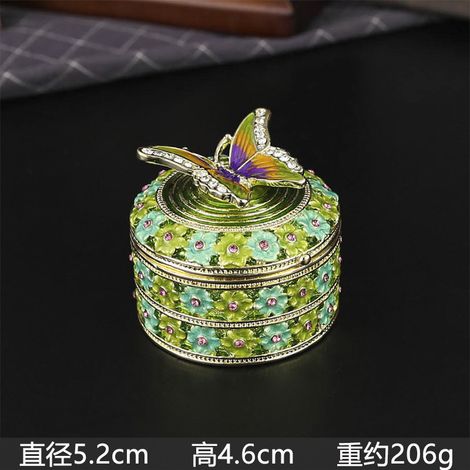 Boîte à bijoux en forme de papillon (verte), rangement pour bijoux en émail artisanal (1/2)