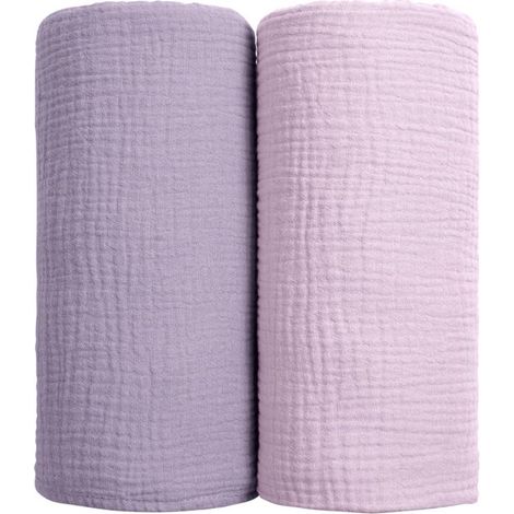 Mantas para envolver bebés - mantas suaves de algodón para bebés de tez neutra, paquete de 2 (morado) (1/5)