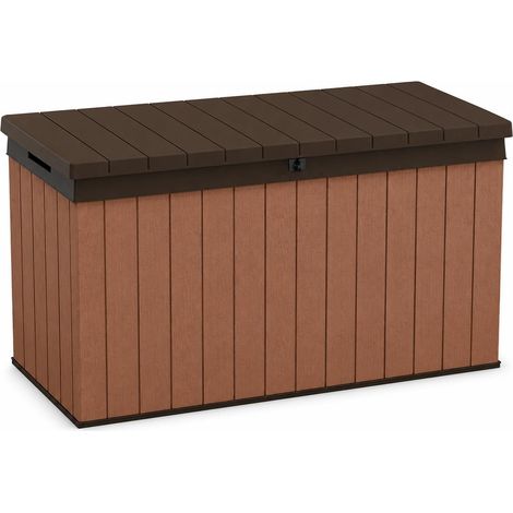 Boîte de rangement/coffre à coussins 570 l 100 % étanche avec ventilation donc pas d'odeur désagréable / moisissure, aspect bois moderne, couvercle pouvant supporter jusqu'à 300 kg (1/5)